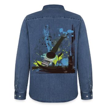 Musik - Männer Jeanshemd Organic von Stanley/Stella - verwaschenes Mittelblau  - Hinten - AI Model Male 185 light (185cm)
