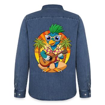 Lustige Pfau Sommer Strand Sonnenbrille Hawaiianisch - Männer Jeanshemd Organic von Stanley/Stella - verwaschenes Mittelblau  - Hinten - AI Model Male 185 light (185cm)
