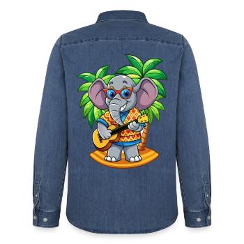 Lustige Elefant Cartoon Sommer Strand Sonnenbrille - Männer Jeanshemd Organic von Stanley/Stella - verwaschenes Mittelblau  - Hinten - AI Model Male 185 light (185cm)