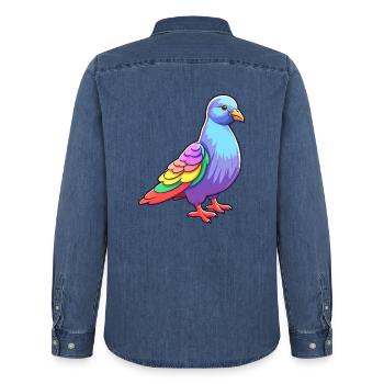 Taube buntes Aquarell Cartoon Kawaii Tier - Männer Jeanshemd Organic von Stanley/Stella - verwaschenes Mittelblau  - Hinten - AI Model Male 185 light (185cm)
