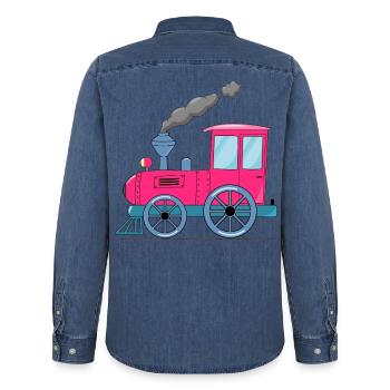 Kinderzug Eisenbahn pink - Männer Jeanshemd Organic von Stanley/Stella - verwaschenes Mittelblau  - Hinten - AI Model Male 185 light (185cm)