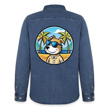 Sporting Lucas Terrier Chien Race Dessin Animé Plage - Chemise en denim homme bio Stanley/Stella - bleu moyen délavé  - Dos - AI Model Male 185 light (185cm)
