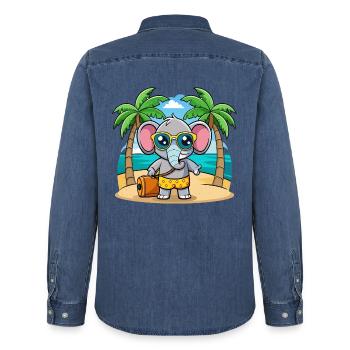 Elefant Lustige Cartoon Sommer Strand Sonnenbrille - Männer Jeanshemd Organic von Stanley/Stella - verwaschenes Mittelblau  - Hinten - AI Model Male 185 light (185cm)