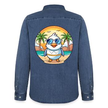 Möwe Lustige Cartoon Sommer Strand Sonnenbrille - Männer Jeanshemd Organic von Stanley/Stella - verwaschenes Mittelblau  - Hinten - AI Model Male 185 light (185cm)
