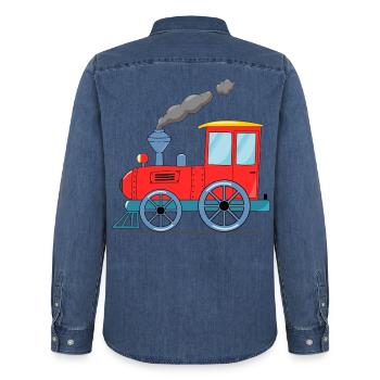 Train pour enfants rouge - Chemise en denim homme bio Stanley/Stella - bleu moyen délavé  - Dos - AI Model Male 185 light (185cm)