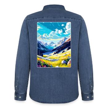 Obertauern Österreich Vintage Reiseplakat Souvenir - Männer Jeanshemd Organic von Stanley/Stella - verwaschenes Mittelblau  - Hinten - AI Model Male 185 light (185cm)