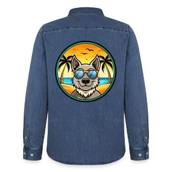Mudi Hunderasse Cartoon Sonnenbrille Strand - Männer Jeanshemd Organic von Stanley/Stella - verwaschenes Mittelblau  - Hinten - AI Model Male 185 light (185cm)