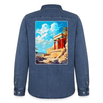 Knossos Palast Griechenland Vintage Reiseplakat WPA - Männer Jeanshemd Organic von Stanley/Stella - verwaschenes Mittelblau  - Hinten - AI Model Male 185 light (185cm)