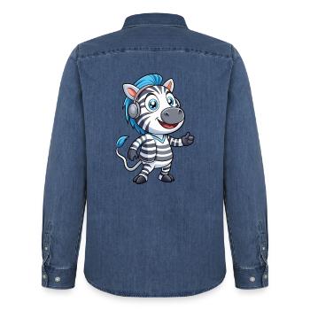 Zebra Lustige Zeichentrickfigur Kopfhörer Musik - Männer Jeanshemd Organic von Stanley/Stella - verwaschenes Mittelblau  - Hinten - AI Model Male 185 light (185cm)