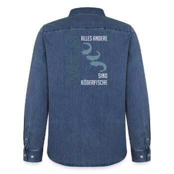 Wels angeln Waller fischen Sportfischen auf Wels - Männer Jeanshemd Organic von Stanley/Stella - verwaschenes Mittelblau  - Hinten - AI Model Male 185 light (185cm)