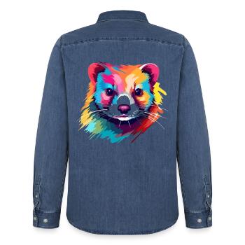 Frettchen buntes Aquarell Cartoon Kawaii Tier - Männer Jeanshemd Organic von Stanley/Stella - verwaschenes Mittelblau  - Hinten - AI Model Male 185 light (185cm)