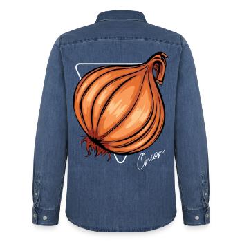 Trendy Onion Cool Vegetable Onions - Men’s Organic Denim Shirt by Stanley/Stella - mid washy  - Back - AI Model Male 185 light (185cm)