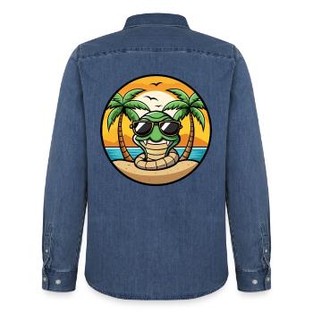 Schlange Lustige Cartoon Sommer Strand Sonnenbrille Cool - Männer Jeanshemd Organic von Stanley/Stella - verwaschenes Mittelblau  - Hinten - AI Model Male 185 light (185cm)