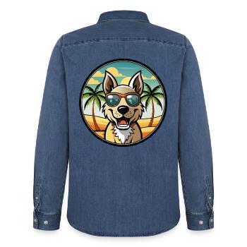 Indischer Paria Hund Rasse Cartoon Sonnenbrille Strand - Männer Jeanshemd Organic von Stanley/Stella - verwaschenes Mittelblau  - Hinten - AI Model Male 185 light (185cm)
