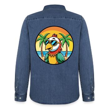 Papagei Lustige Cartoon Sommer Strand Sonnenbrille Cool - Männer Jeanshemd Organic von Stanley/Stella - verwaschenes Mittelblau  - Hinten - AI Model Male 185 light (185cm)