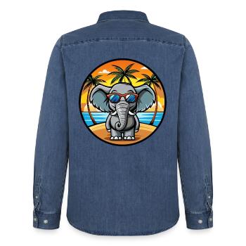 Elefant Lustige Cartoon Sommer Strand Sonnenbrille - Männer Jeanshemd Organic von Stanley/Stella - verwaschenes Mittelblau  - Hinten - AI Model Male 185 light (185cm)
