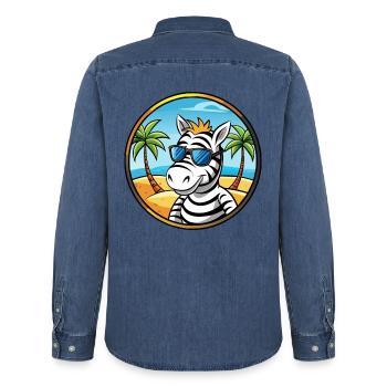 Zebra Lustige Cartoon Sommer Strand Sonnenbrille Cool - Männer Jeanshemd Organic von Stanley/Stella - verwaschenes Mittelblau  - Hinten - AI Model Male 185 light (185cm)