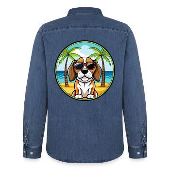 Beagle Harrier Hunderasse Cartoon Sonnenbrille Strand - Männer Jeanshemd Organic von Stanley/Stella - verwaschenes Mittelblau  - Hinten - AI Model Male 185 light (185cm)