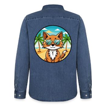 Somali Katzenrasse Cartoon Kawaii Sonnenbrille Strand - Männer Jeanshemd Organic von Stanley/Stella - verwaschenes Mittelblau  - Hinten - AI Model Male 185 light (185cm)