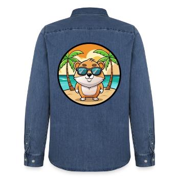 Hamster Lustig Cartoon Sommer Strand Sonnenbrille Cool - Männer Jeanshemd Organic von Stanley/Stella - verwaschenes Mittelblau  - Hinten - AI Model Male 185 light (185cm)