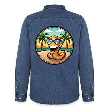 Schlange Lustige Cartoon Sommer Strand Sonnenbrille Cool - Männer Jeanshemd Organic von Stanley/Stella - verwaschenes Mittelblau  - Hinten - AI Model Male 185 light (185cm)