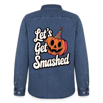 Let's Get Smashed - Men’s Organic Denim Shirt by Stanley/Stella - mid washy  - Back - AI Model Male 185 light (185cm)