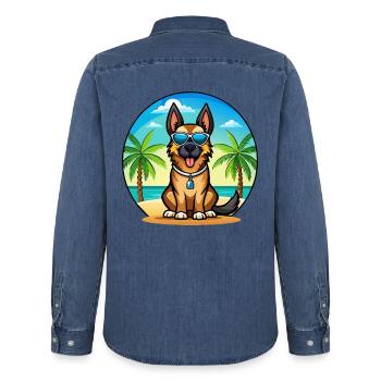 Deutsche Schafpudel Hunderasse Cartoon Sonnenbrille - Männer Jeanshemd Organic von Stanley/Stella - verwaschenes Mittelblau  - Hinten - AI Model Male 185 light (185cm)