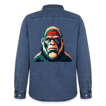 Big Foot Cartoon Figur Buntes Haustier Tier - Männer Jeanshemd Organic von Stanley/Stella - verwaschenes Mittelblau  - Hinten - AI Model Male 185 light (185cm)