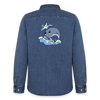 Wal - Männer Jeanshemd Organic von Stanley/Stella - verwaschenes Mittelblau  - Hinten - AI Model Male 185 light (185cm)