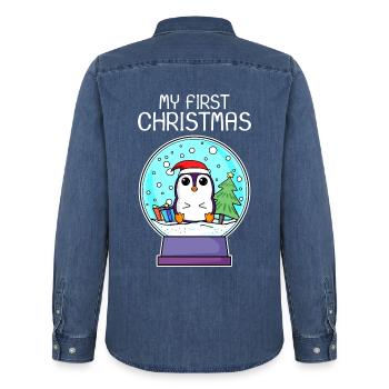My first Christmas baby penguin Christmas - Men’s Organic Denim Shirt by Stanley/Stella - mid washy  - Back - AI Model Male 185 light (185cm)