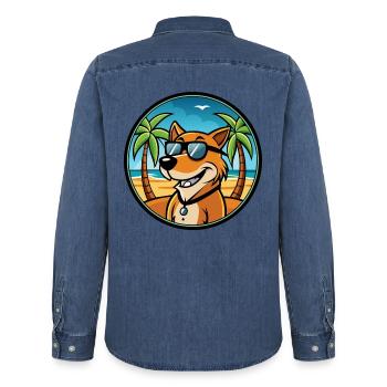 Majestätische Baumhund Hunderasse Cartoon Sonnenbrille - Männer Jeanshemd Organic von Stanley/Stella - verwaschenes Mittelblau  - Hinten - AI Model Male 185 light (185cm)