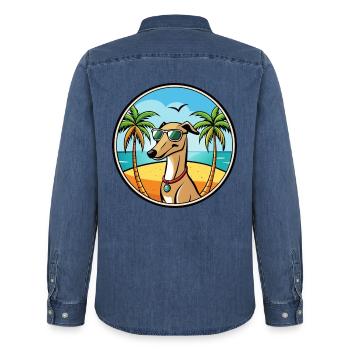 Galgo Español Hunderasse Cartoon Sonnenbrille Strand - Männer Jeanshemd Organic von Stanley/Stella - verwaschenes Mittelblau  - Hinten - AI Model Male 185 light (185cm)