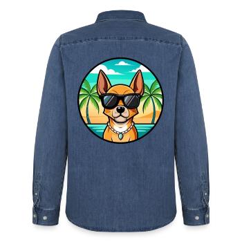 Englische Spielzeug Terrier Hund Rasse Cartoon Sonnenbrille - Männer Jeanshemd Organic von Stanley/Stella - verwaschenes Mittelblau  - Hinten - AI Model Male 185 light (185cm)