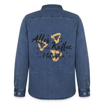 Alles vor dem ersten Kaffee ist notwehr - Männer Jeanshemd Organic von Stanley/Stella - verwaschenes Mittelblau  - Hinten - AI Model Male 185 light (185cm)
