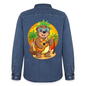 Lustige Murmeltier Cartoon Sommer Strand Sonnenbrille - Männer Jeanshemd Organic von Stanley/Stella - verwaschenes Mittelblau  - Hinten - AI Model Male 185 light (185cm)