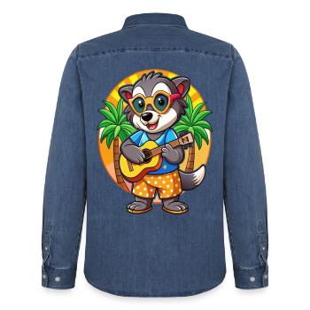 Lustige Dachs Cartoon Sommer Strand Sonnenbrille - Männer Jeanshemd Organic von Stanley/Stella - verwaschenes Mittelblau  - Hinten - AI Model Male 185 light (185cm)
