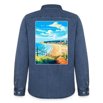 Bournemouth Dorset Vintage Reiseposter Souvenir - Männer Jeanshemd Organic von Stanley/Stella - verwaschenes Mittelblau  - Hinten - AI Model Male 185 light (185cm)