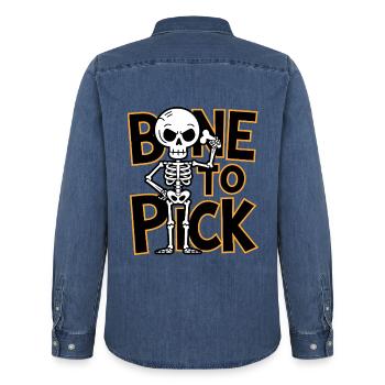 Bone To Pick - Men’s Organic Denim Shirt by Stanley/Stella - mid washy  - Back - AI Model Male 185 light (185cm)