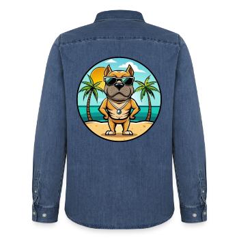 Bull Boxer Hund Rasse Cartoon Sonnenbrille Strand - Männer Jeanshemd Organic von Stanley/Stella - verwaschenes Mittelblau  - Hinten - AI Model Male 185 light (185cm)