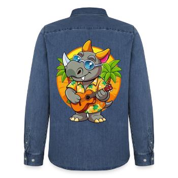Lustige Rhino Sommer Strand Sonnenbrille Hawaiianisch - Männer Jeanshemd Organic von Stanley/Stella - verwaschenes Mittelblau  - Hinten - AI Model Male 185 light (185cm)