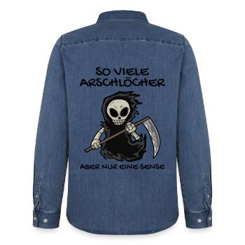 Sensenmann - Männer Jeanshemd Organic von Stanley/Stella - verwaschenes Mittelblau  - Hinten - AI Model Male 185 light (185cm)
