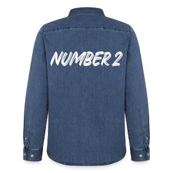 Number 2 - two - second - second - 2 - number 2 - Men’s Organic Denim Shirt by Stanley/Stella - mid washy  - Back - AI Model Male 185 light (185cm)
