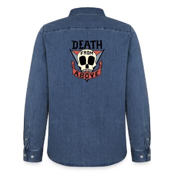 Death from above! - For light background! - Men’s Organic Denim Shirt by Stanley/Stella - mid washy  - Back - AI Model Male 185 light (185cm)