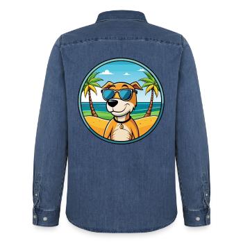 Auvergne Vorstehhund Rasse Cartoon Sonnenbrille Strand - Männer Jeanshemd Organic von Stanley/Stella - verwaschenes Mittelblau  - Hinten - AI Model Male 185 light (185cm)