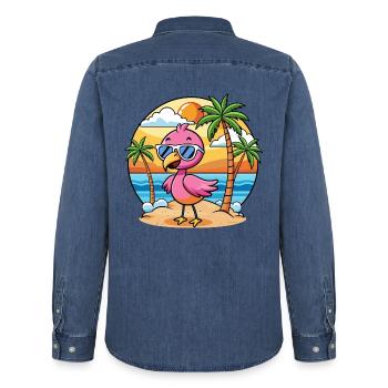 Flamingo Lustige Cartoon Sommer Strand Sonnenbrille - Männer Jeanshemd Organic von Stanley/Stella - verwaschenes Mittelblau  - Hinten - AI Model Male 185 light (185cm)