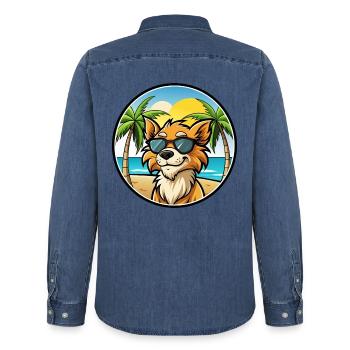 Grand Griffon Vendeen Hunderasse Cartoon Sonnenbrille - Männer Jeanshemd Organic von Stanley/Stella - verwaschenes Mittelblau  - Hinten - AI Model Male 185 light (185cm)