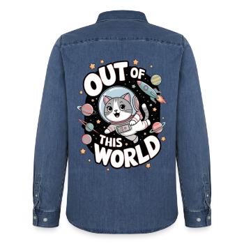 Nicht von dieser Welt - Männer Jeanshemd Organic von Stanley/Stella - verwaschenes Mittelblau  - Hinten - AI Model Male 185 light (185cm)