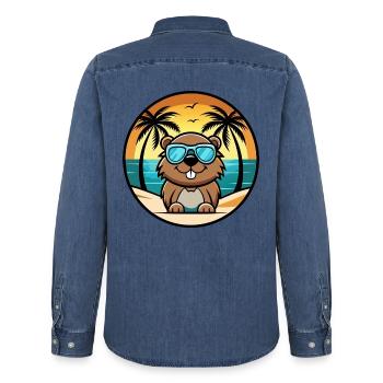 Biber Lustige Cartoon Sommer Strand Sonnenbrille Cool - Männer Jeanshemd Organic von Stanley/Stella - verwaschenes Mittelblau  - Hinten - AI Model Male 185 light (185cm)
