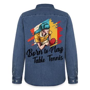 Table tennis - Men’s Organic Denim Shirt by Stanley/Stella - mid washy  - Back - AI Model Male 185 light (185cm)