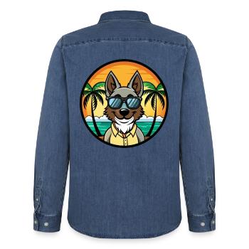 Georgischer Schäferhund Hunderasse Cartoon Sonnenbrille Strand - Männer Jeanshemd Organic von Stanley/Stella - verwaschenes Mittelblau  - Hinten - AI Model Male 185 light (185cm)